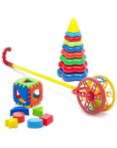 Развивающая игрушка Набор Каталка Колесо Игрушка Кубик логический малый Пирамида детская большая Тебе-игрушка