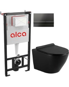 Комплект унитаза Circulo с инсталляцией AlcaPlast кнопка черная сиденье микролифт черный матовый C00 Selena
