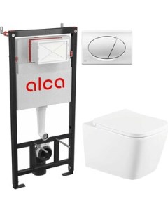 Комплект унитаза Quadra с инсталляцией AlcaPlast кнопка хром сиденье микролифт Q001WG M71 Selena