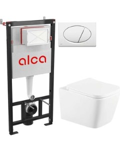Комплект унитаза Quadra с инсталляцией AlcaPlast кнопка белая сиденье микролифт Q001WG M70 Selena