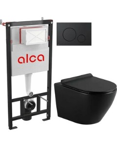 Комплект унитаза Circulo с инсталляцией AlcaPlast кнопка черная сиденье микролифт черный матовый C00 Selena