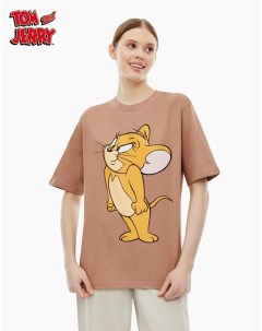 Коричневая oversize футболка с принтом Tom and Jerry Gloria jeans
