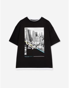 Черная футболка oversize с принтом Urban sprawl для мальчика Gloria jeans