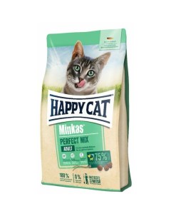 Minkas Perfect Mix полнорационный сухой корм для кошек с птицей рыбой и ягненком 1 5 кг Happy cat