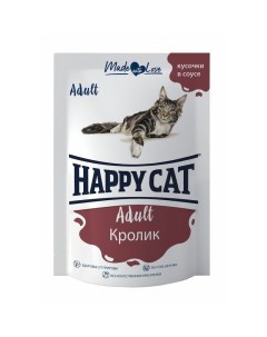 Влажный корм для кошек с кроликом кусочки в соусе в паучах 100 г Happy cat