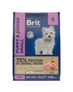Корм для щенков и молодых собак Premium Dog для мелких пород курица сух 3кг Brit*