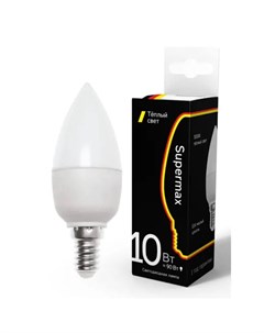Лампа светодиодная E14 10 Вт свеча 3000 К теплый белый свет Supermax