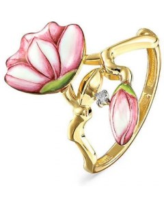 Кольцо Цветы с эмалью и бриллиантом из жёлтого золота Kabarovsky