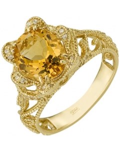 Кольцо с цитрином и фианитами из жёлтого золота Aloris