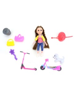 Кукла с аксессуарами Нина на прогулке на самокате 16 см Nd play