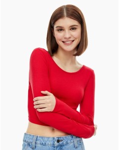 Красный укороченный лонгслив в рубчик с открытой спинкой Gloria jeans