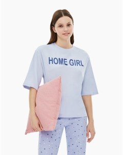 Голубая пижамная футболка с принтом Home girl Gloria jeans