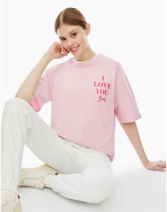 Розовая футболка oversize с надписью из джерси Gloria jeans