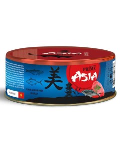 Asia влажный корм для кошек с тунцом и голубой рыбой кусочки в желе в консервах 85 г Prime