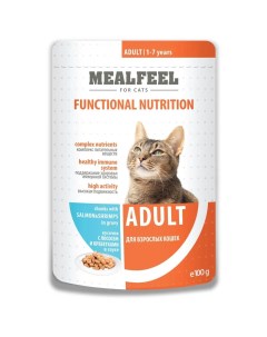 Functional Nutrition Adult влажный корм для взрослых кошек с лососем и креветками в соусе 100г Mealfeel