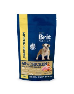 Premium Dog Junior Medium сухой корм для молодых собак средних пород с курицей 3кг Brit*