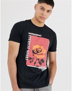 Черная футболка с принтом розы Boohooman