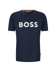 Хлопковая футболка с прорезиненным логотипом Boss