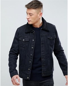 Черная джинсовая куртка с воротником из искусственного меха Hoxton Hoxton denim