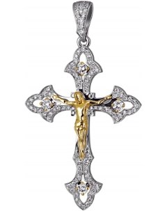Крестик с бриллиантами из комбинированного золота 750 пробы Эстет