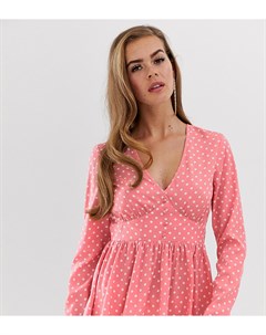 Эксклюзивная розовая блузка в горошек с баской Prettylittlething