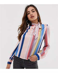 Атласная блузка в полоску пастельных оттенков с завязкой на воротнике Boohoo