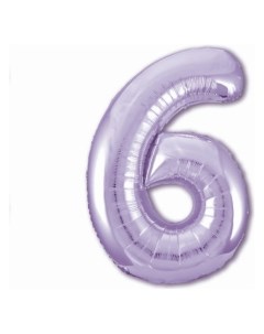 Шар фольгированный 40 Цифра 6 цвет пастельный фиолетовый Slim Agura