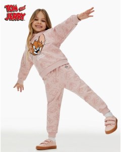 Розовые спортивные брюки с принтом Tom and Jerry для девочки Gloria jeans