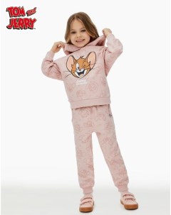 Розовое худи с принтом Tom and Jerry для девочки Gloria jeans