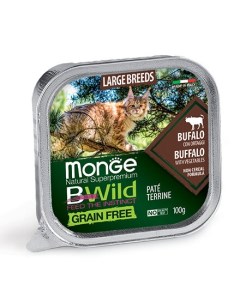 Cat BWild Grain Free Корм влаж мясо буйвола с овощами д кошек крупных пород ламистер 100г Monge