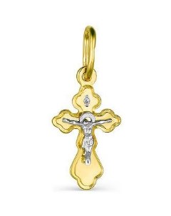 Крестик с 1 бриллиантом из жёлтого золота Костромская ювелирная фабрика "алькор"