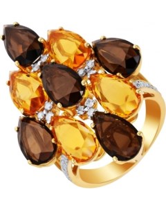 Кольцо с бриллиантами цитринами раухтопазами из желтого золота Джей ви