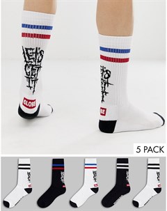 Набор из 5 пар высоких спортивных носков с логотипом в черно белой гамме Globe