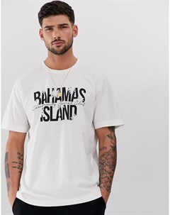 Светло бежевая футболка с принтом Bahamas Island Pull bear Pull & bear