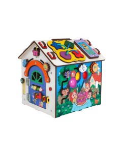 Деревянная игрушка Бизиборд Домик со светом Happy Birthday 21x22x26 см Iwoodplay