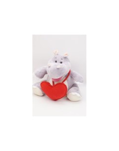 Мягкая игрушка Бегемот Кромби с красным сердцем 22 см Unaky soft toy