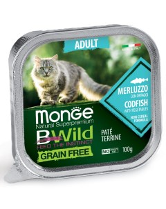 Влажный корм для кошек Bwild Grain free из трески с овощами 0 1 кг Monge