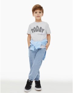 Серая футболка с принтом Today для мальчика Gloria jeans