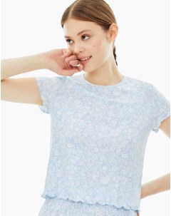Голубая пижамная футболка в рубчик с цветочным принтом Gloria jeans