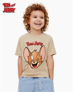 Бежевая футболка с принтом Tom and Jerry для мальчика Gloria jeans