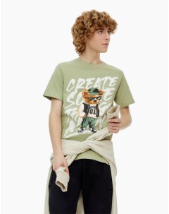 Оливковая футболка с медведем и надписью для мальчика Gloria jeans