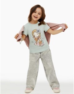 Мятная футболка с принтом и блёстками для девочки Gloria jeans