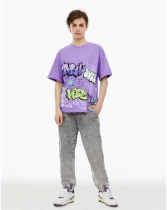 Фиолетовая футболка oversize с принтом для мальчика Gloria jeans