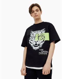 Чёрная oversize футболка с тигром для мальчика Gloria jeans