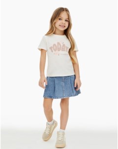 Молочная футболка с принтом для девочки Gloria jeans