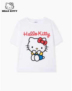 Белая футболка oversize из коллекции Hello Kitty для девочки Gloria jeans