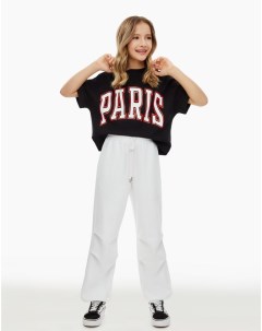 Чёрная футболка oversize с принтом Paris для девочки Gloria jeans