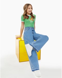 Зелёная футболка с принтом Happy moments для девочки Gloria jeans