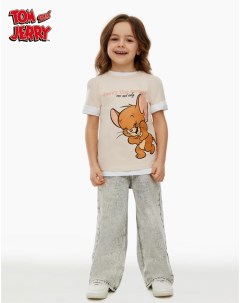 Бежевая футболка с принтом Tom and Jerry для девочки Gloria jeans