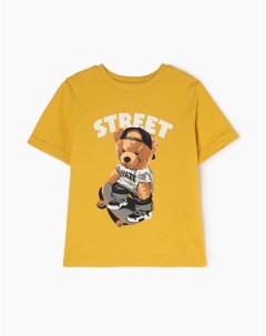 Горчичная футболка с принтом Street для мальчика Gloria jeans